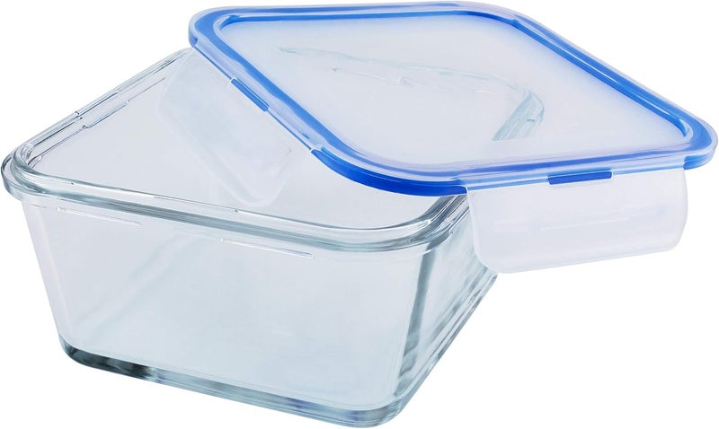 Mondex حاوية تخزين طعام زجاجية مربعة سعة 900 مل مع غطاء أزرق من موندكس - Image 3